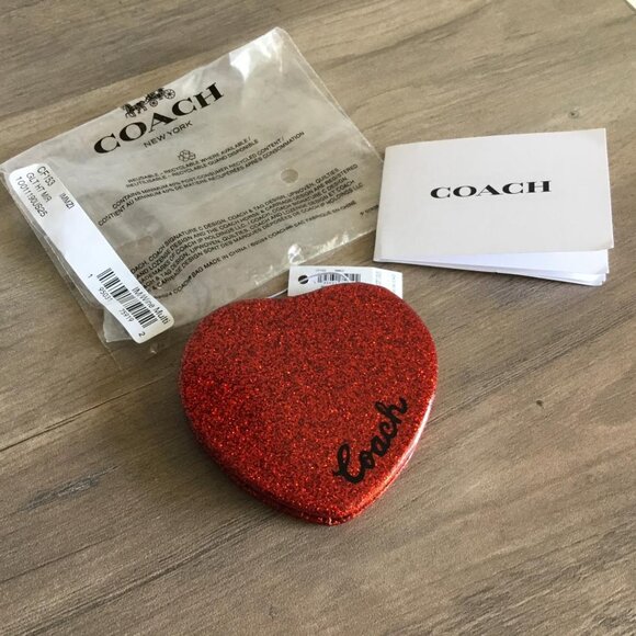 Coach Accessories - Coach Red Wine Glitter Leather Heart Red Wine Sparkle Compact Mirror NWT CF153